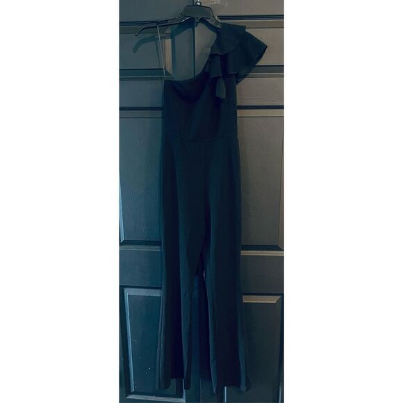 SUGAR POISON Women's Sleeveless Ruffle One Shoulder High Waist Long Jumpsuit - Picture 2 of 7